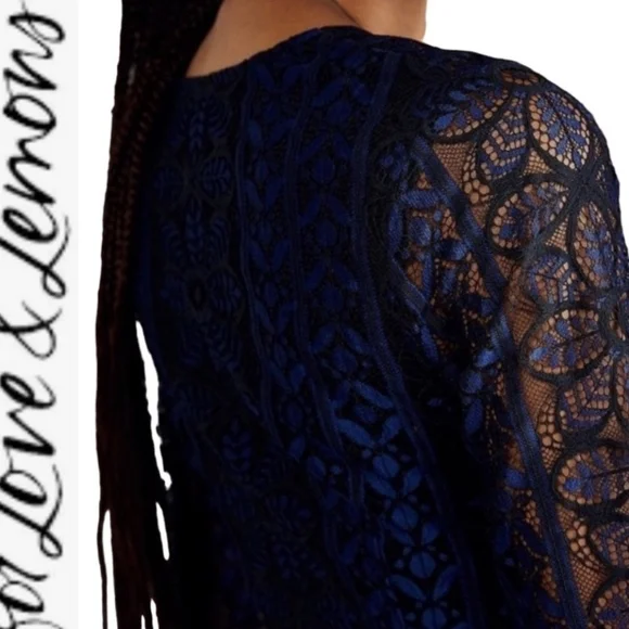 NWT Free People Lyla Royal blue & black lace mini dress.Medium for love & lemons - Picture 3 of 11